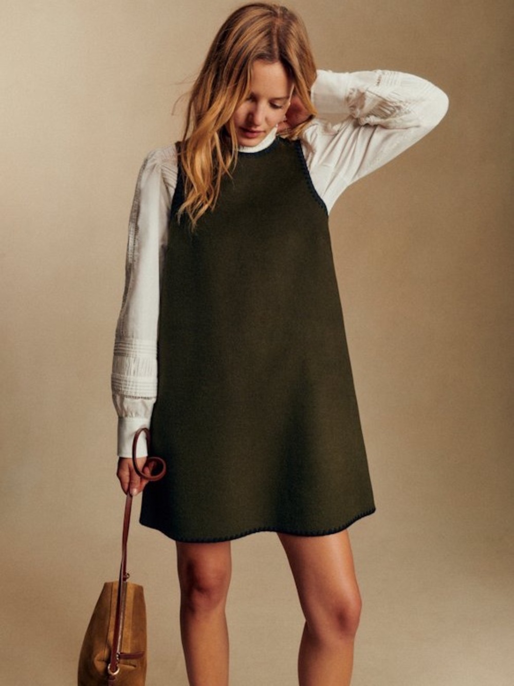 sezane green wool sanja dress